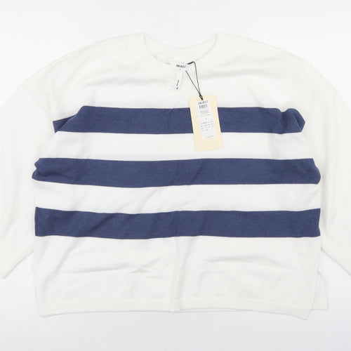 Object Womens White Crew Neck Striped Viscose Pullover Jumper Size L