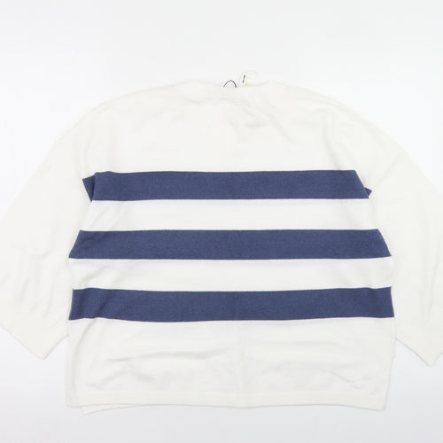 Object Womens White Crew Neck Striped Viscose Pullover Jumper Size L