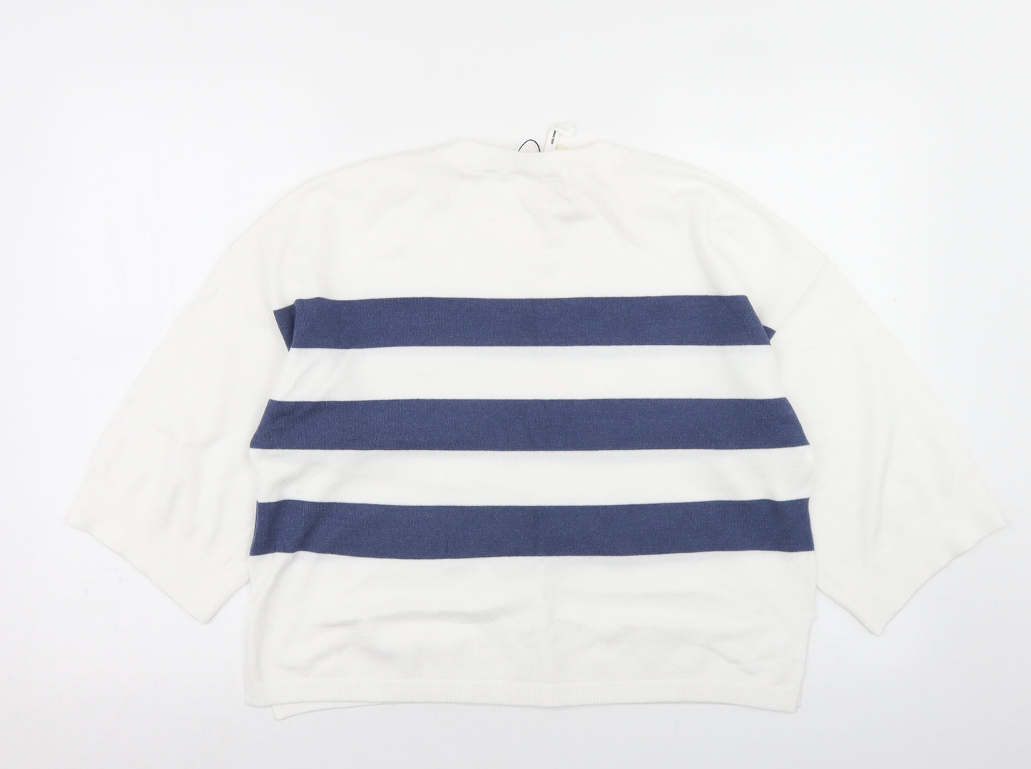 Object Womens White Crew Neck Striped Viscose Pullover Jumper Size L