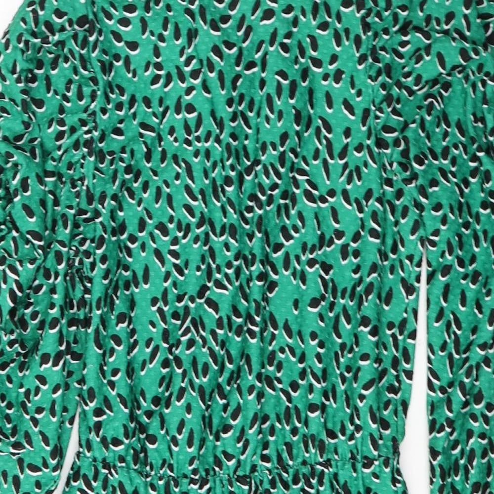 River Island Womens Green Polka Dot Polyester Fit & Flare  Size 8  Round Neck Pullover
