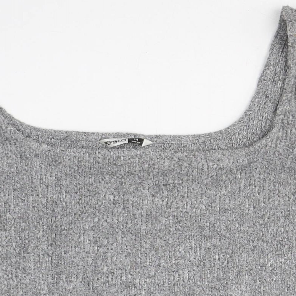Pep&Co Womens Grey  Polyester Cropped Tank Size 14 Square Neck