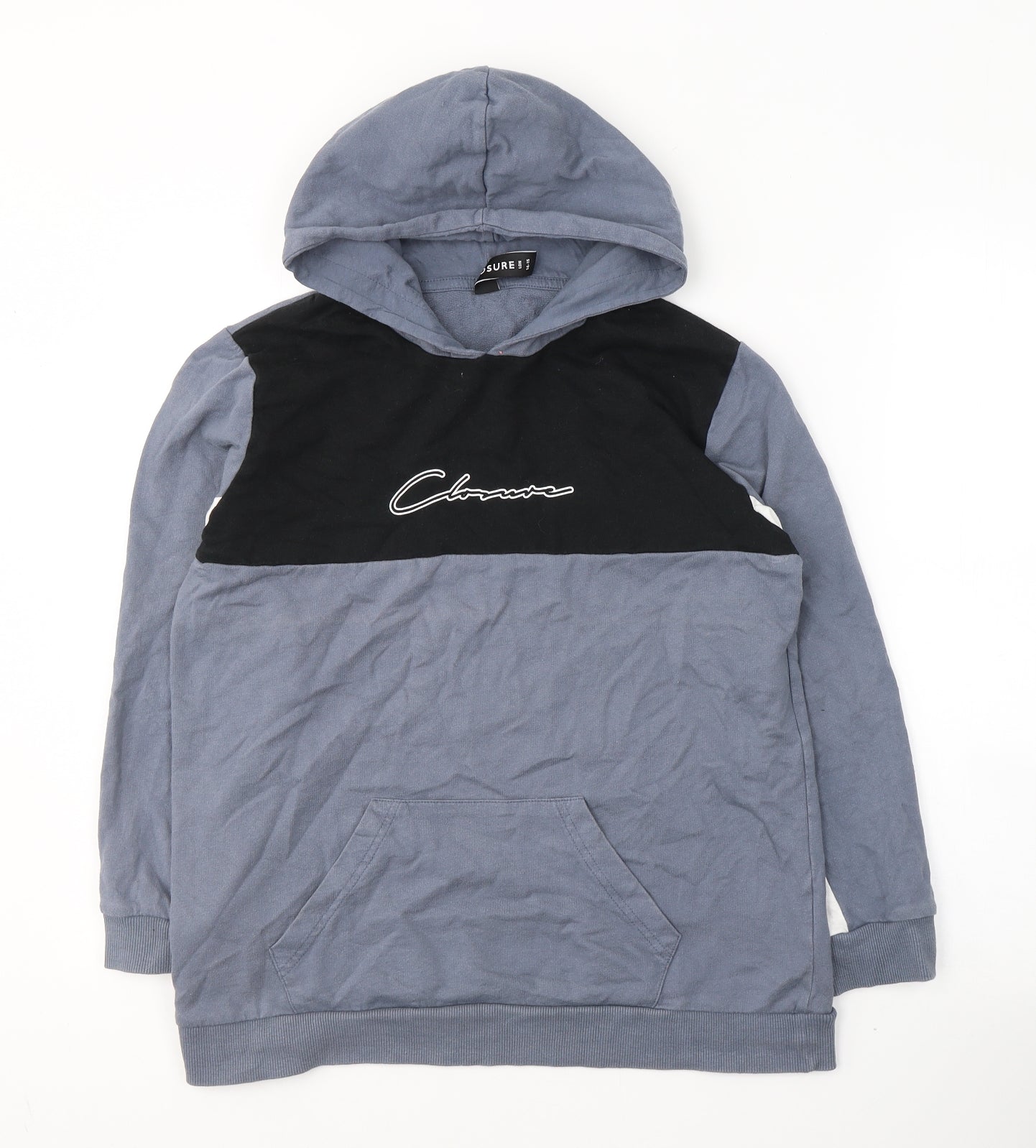 Closure London Boys Blue Colourblock Cotton Pullover Hoodie Size 14-15 Years  Pullover