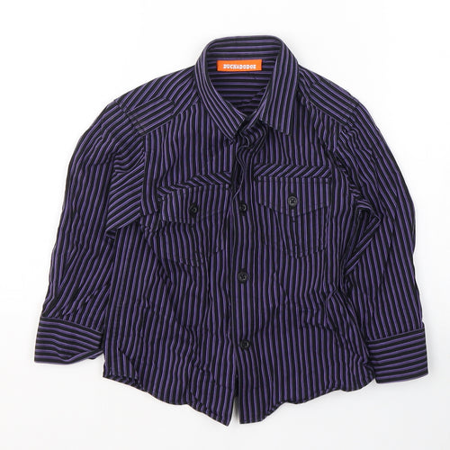DUCK&DODGE Boys Black Striped Polyester Basic Button-Up Size 2 Years Collared Button