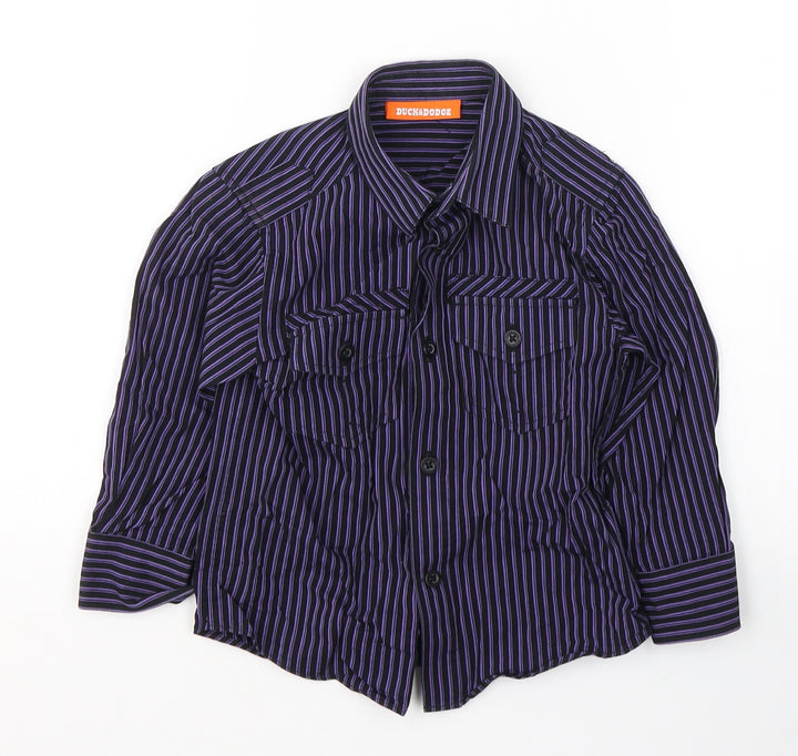 DUCK&DODGE Boys Black Striped Polyester Basic Button-Up Size 2 Years Collared Button
