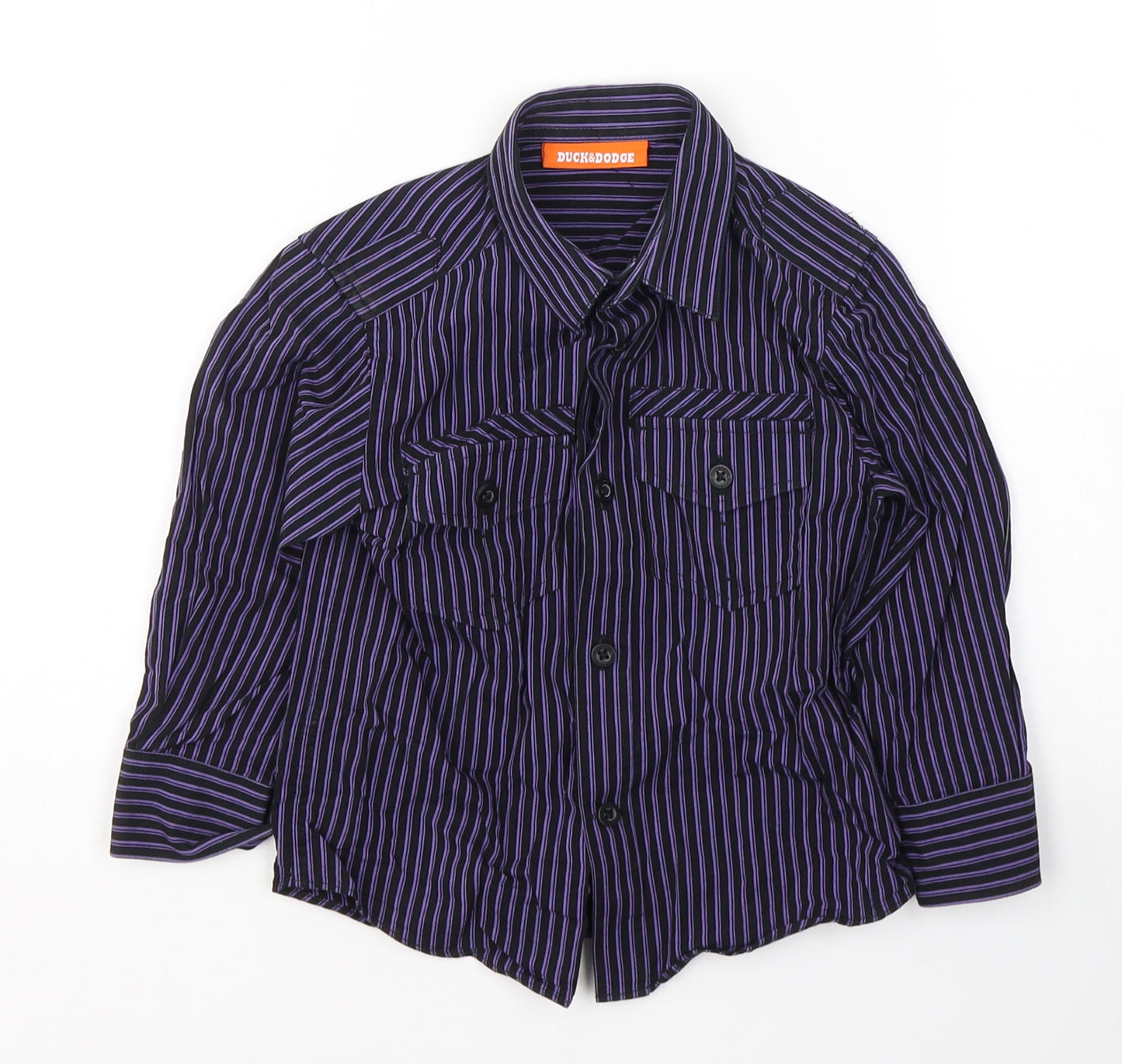 DUCK&DODGE Boys Black Striped Polyester Basic Button-Up Size 2 Years Collared Button