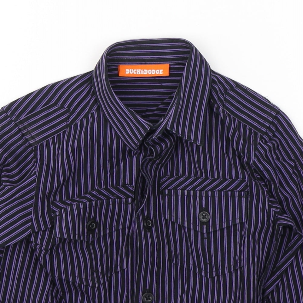 DUCK&DODGE Boys Black Striped Polyester Basic Button-Up Size 2 Years Collared Button