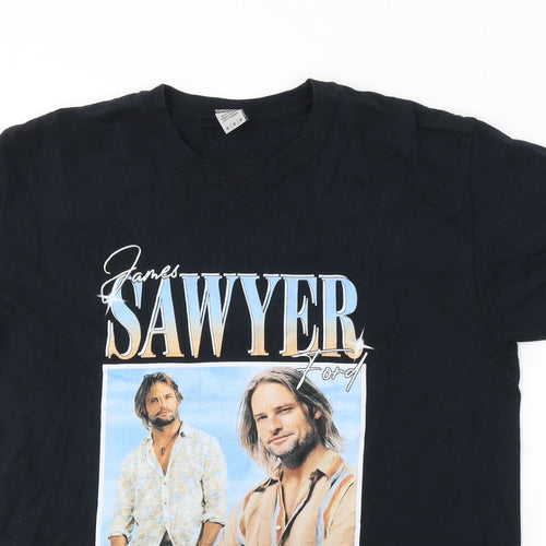 Gildan Mens Black  Cotton  T-Shirt Size M Round Neck  - James Sawyer Ford