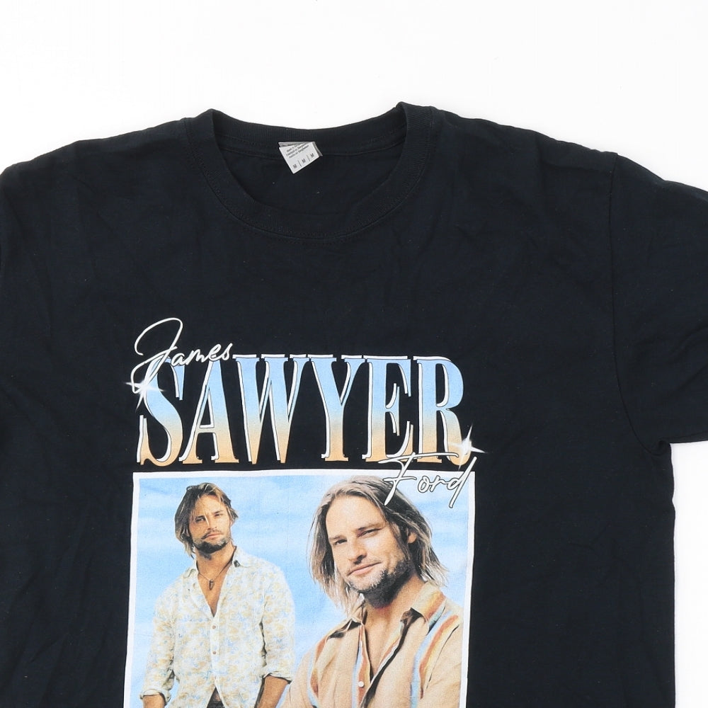 Gildan Mens Black  Cotton  T-Shirt Size M Round Neck  - James Sawyer Ford