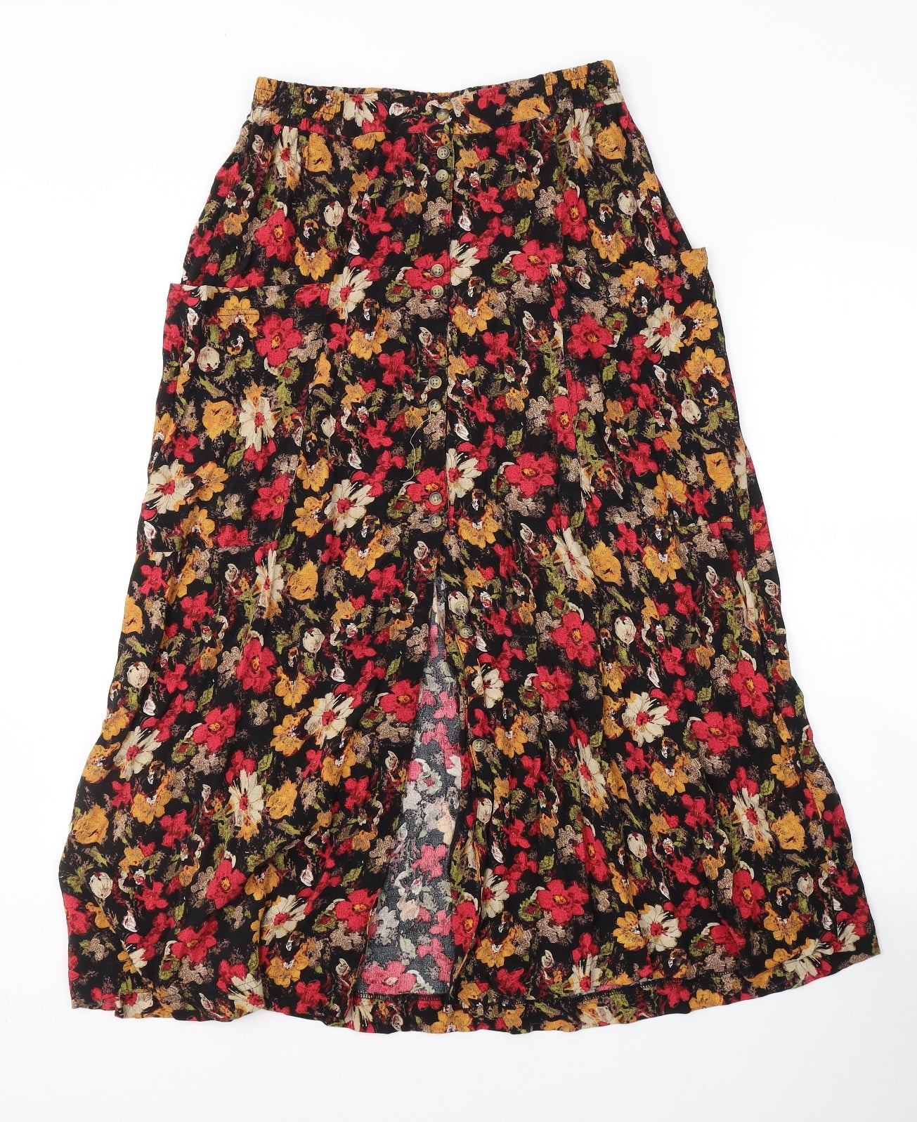 Urban Outfitters Womens Black Floral Polyester Swing Skirt Size M   Button