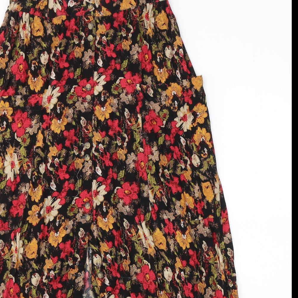 Urban Outfitters Womens Black Floral Polyester Swing Skirt Size M   Button