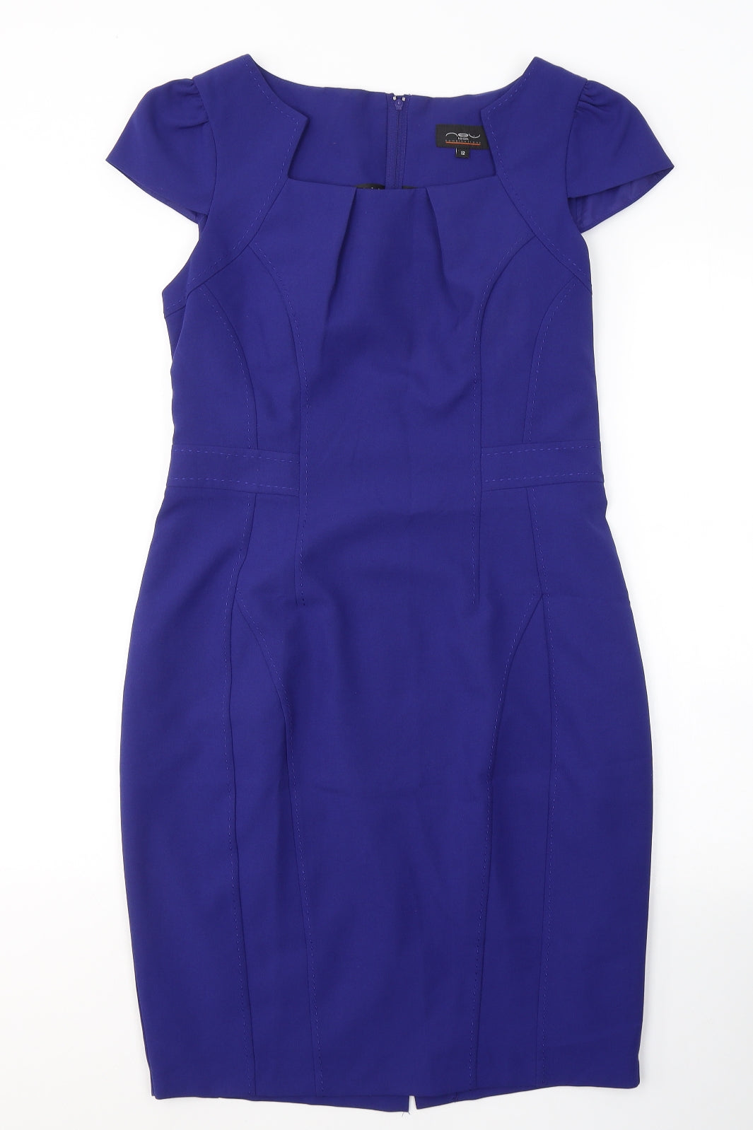 New Look Womens Blue  Polyester A-Line  Size 12  Square Neck Zip