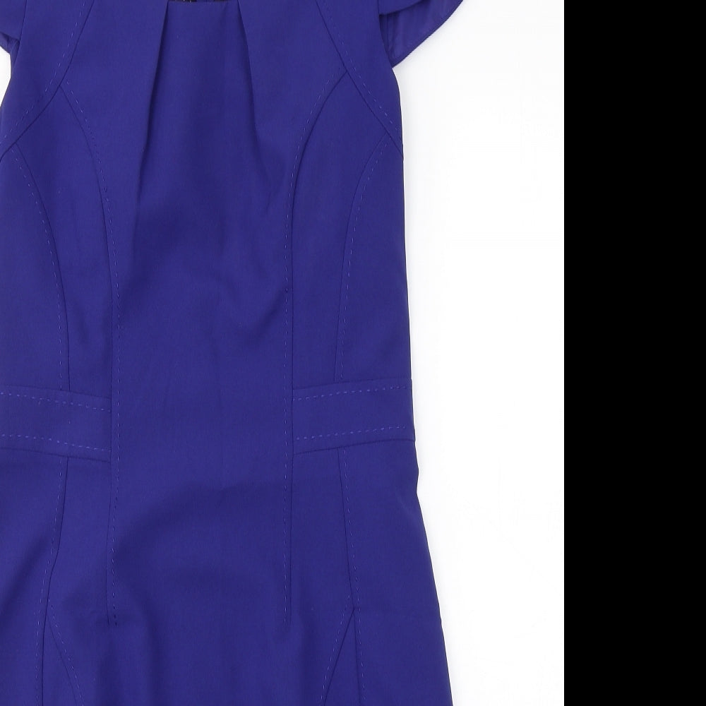 New Look Womens Blue  Polyester A-Line  Size 12  Square Neck Zip