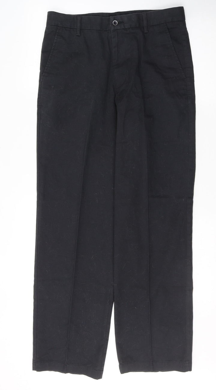 Dunnes Stores Mens Black Cotton Trousers Size 32 L31 in Regular Button