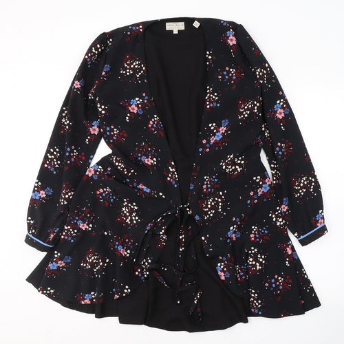 Jack Wills Womens Black Floral  Jacket Blazer Size 8  Tie