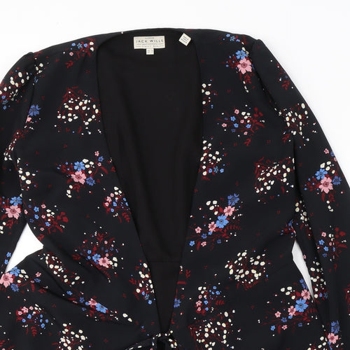 Jack Wills Womens Black Floral  Jacket Blazer Size 8  Tie