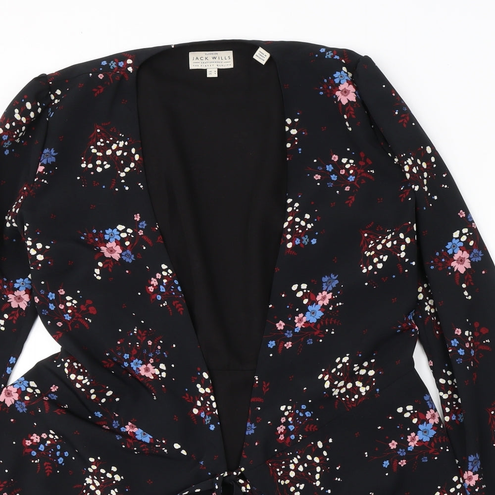 Jack Wills Womens Black Floral  Jacket Blazer Size 8  Tie