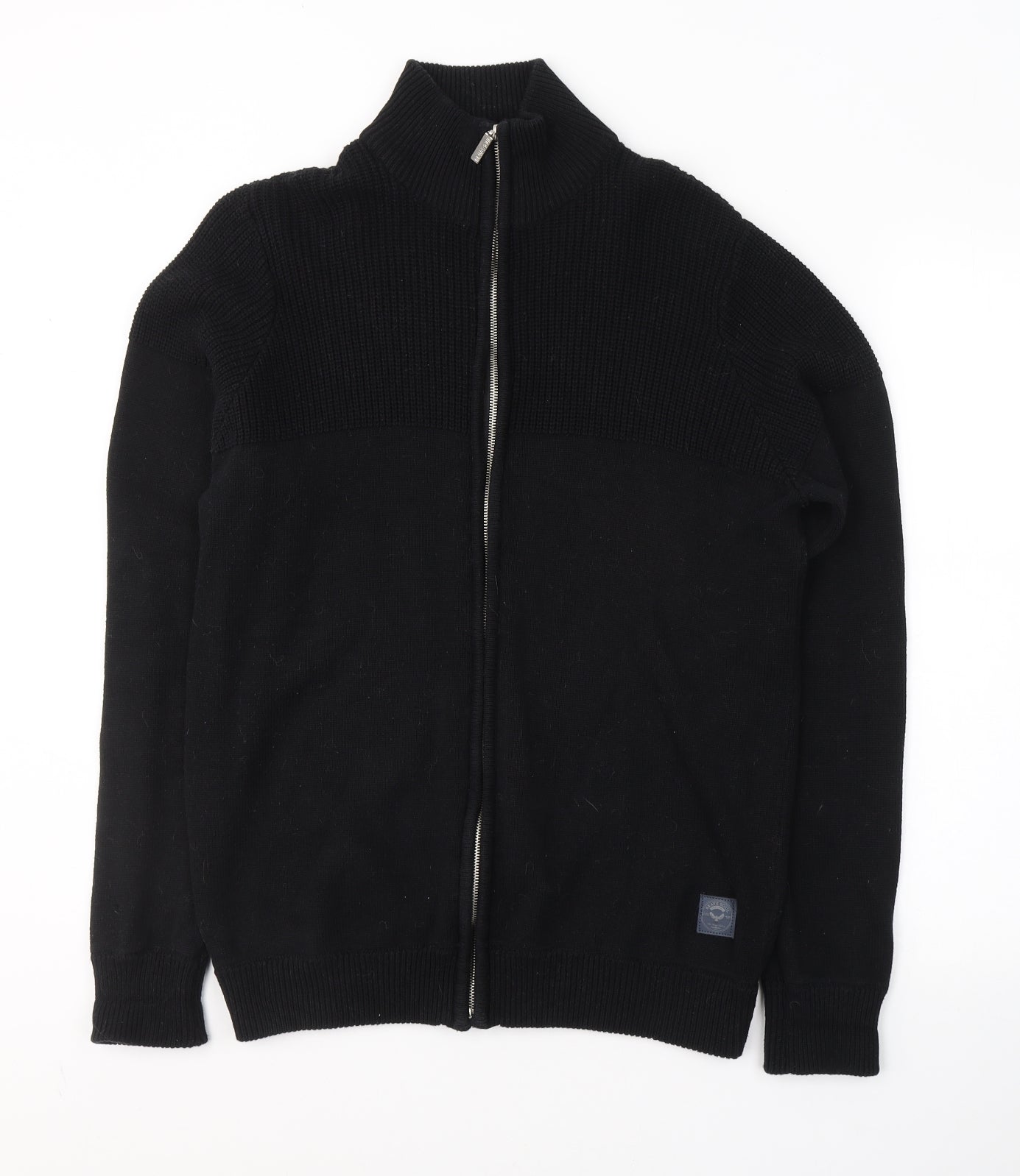 Brave Soul Mens Black High Neck  Cotton Full Zip Jumper Size L