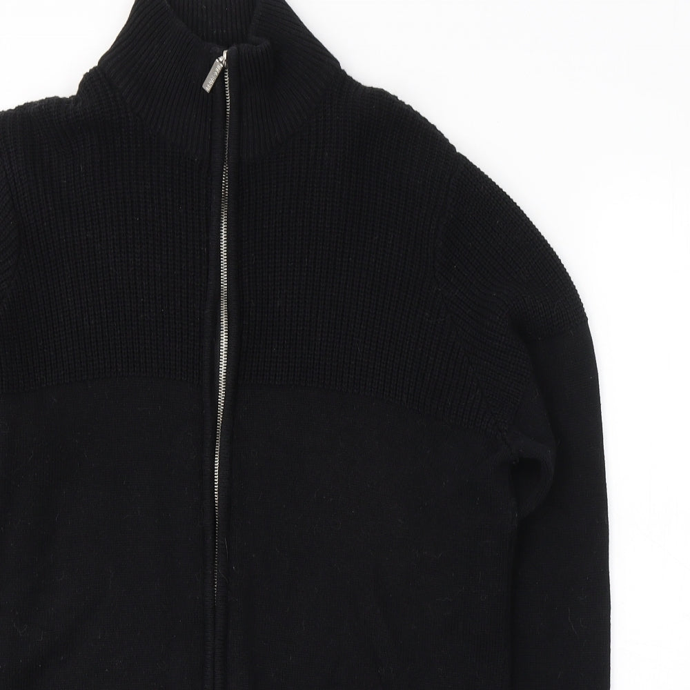 Brave Soul Mens Black High Neck  Cotton Full Zip Jumper Size L