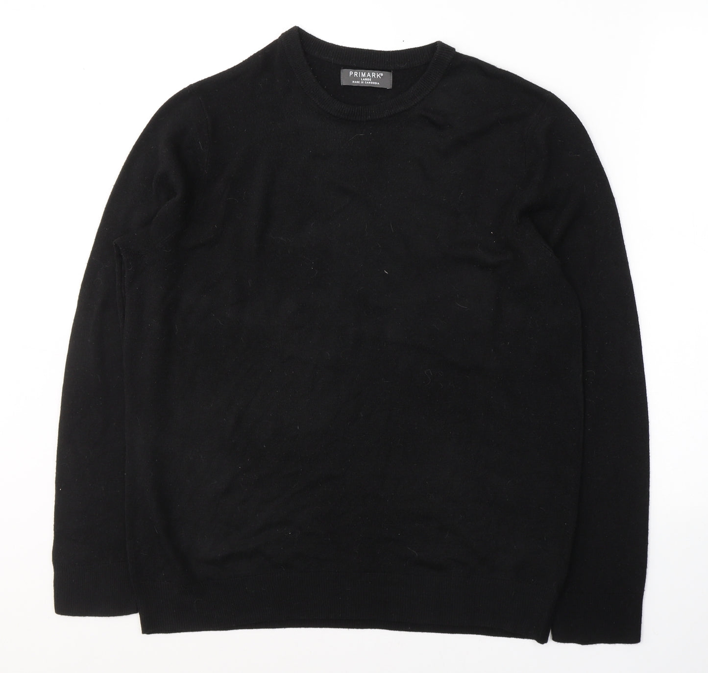Primark Mens Black Round Neck  Acrylic Pullover Jumper Size L