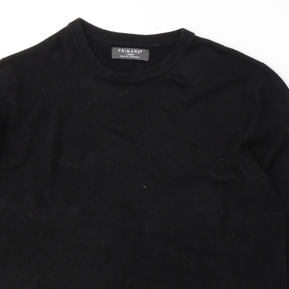 Primark Mens Black Round Neck  Acrylic Pullover Jumper Size L