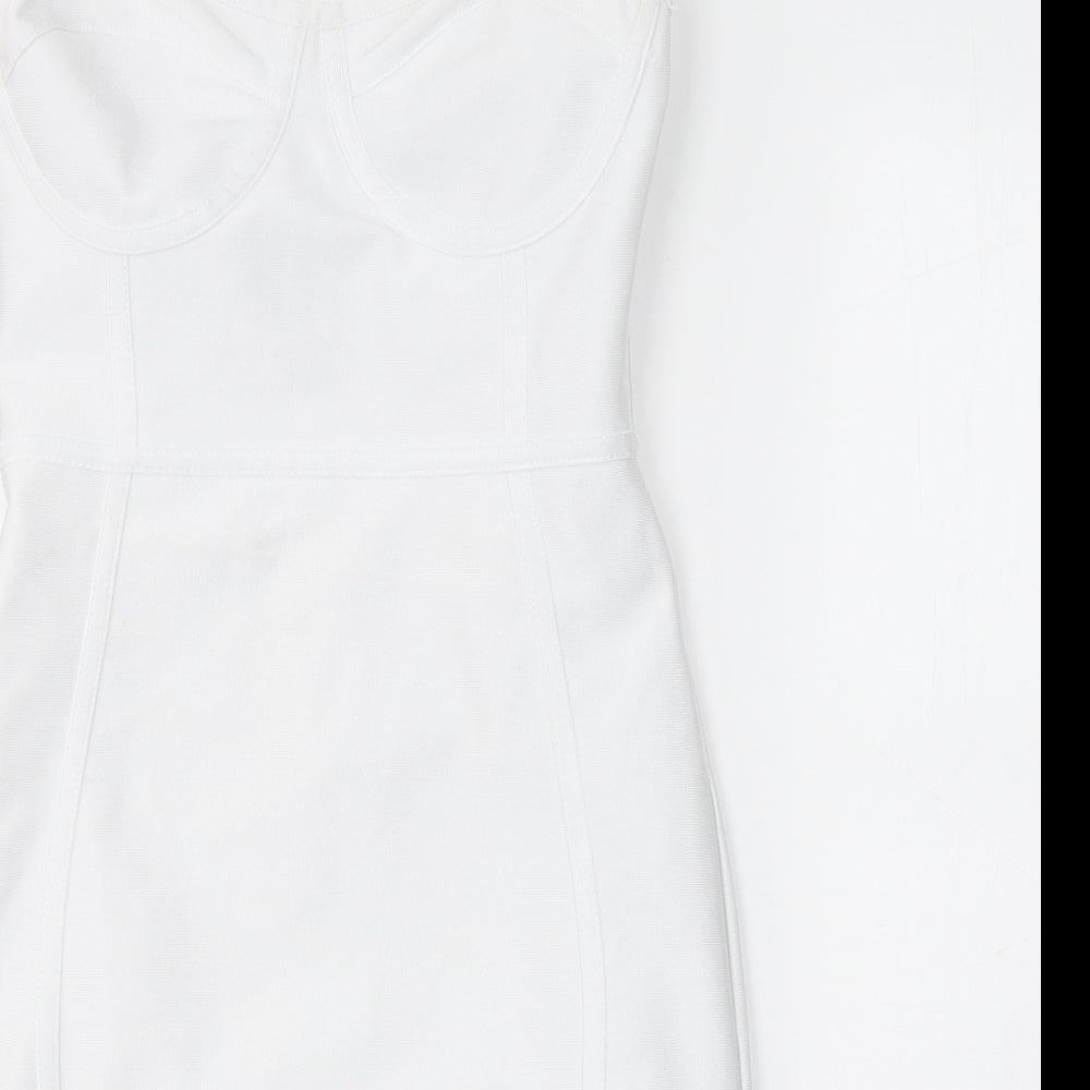 PRETTYLITTLETHING Womens White  Polyester A-Line  Size 6  Sweetheart Zip