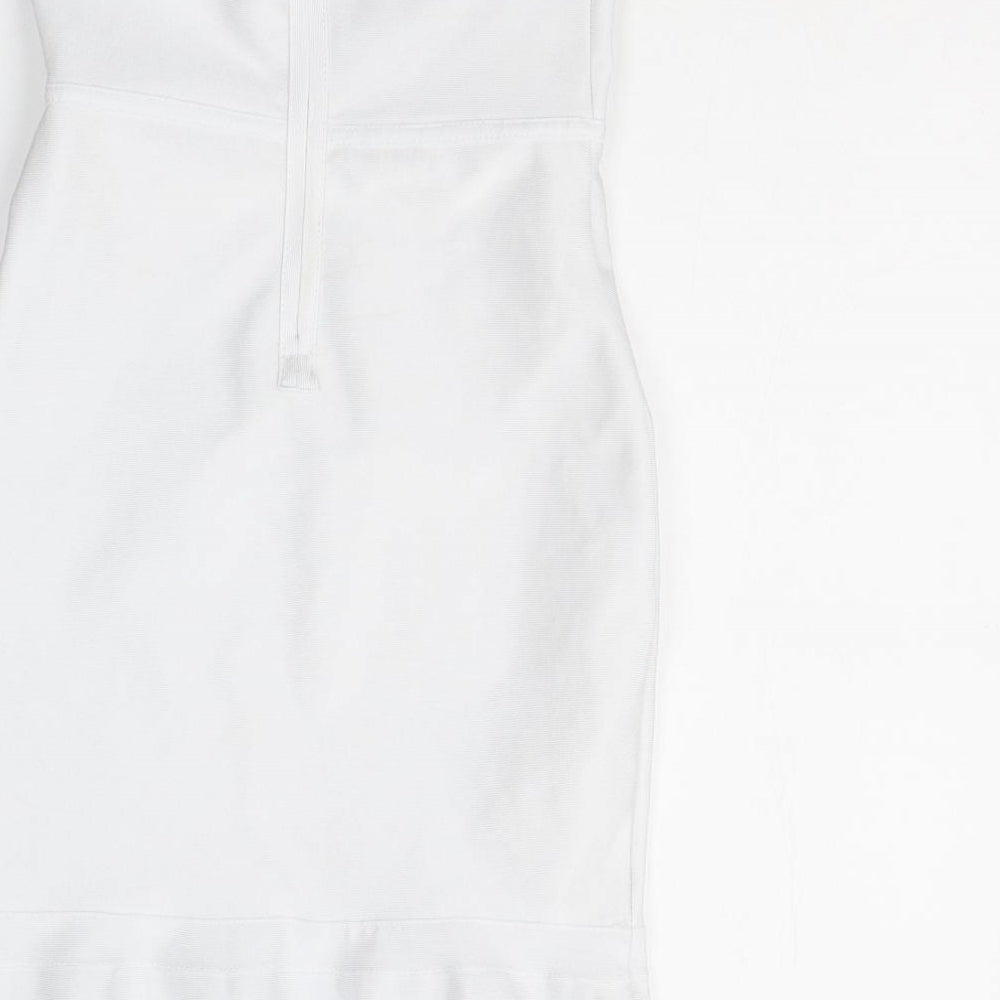 PRETTYLITTLETHING Womens White  Polyester A-Line  Size 6  Sweetheart Zip