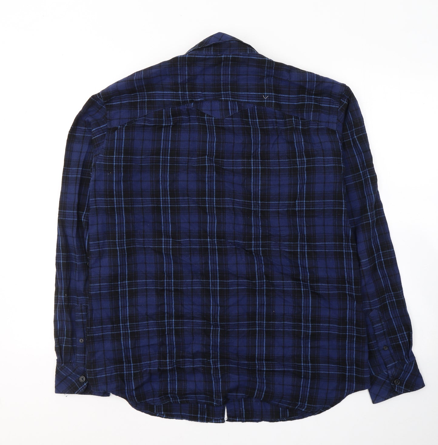 Fabric 8 Mens Blue Plaid Cotton  Button-Up Size M Collared Button