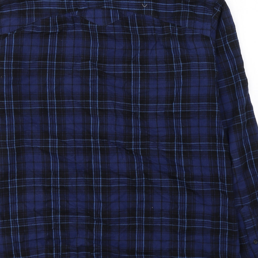 Fabric 8 Mens Blue Plaid Cotton  Button-Up Size M Collared Button