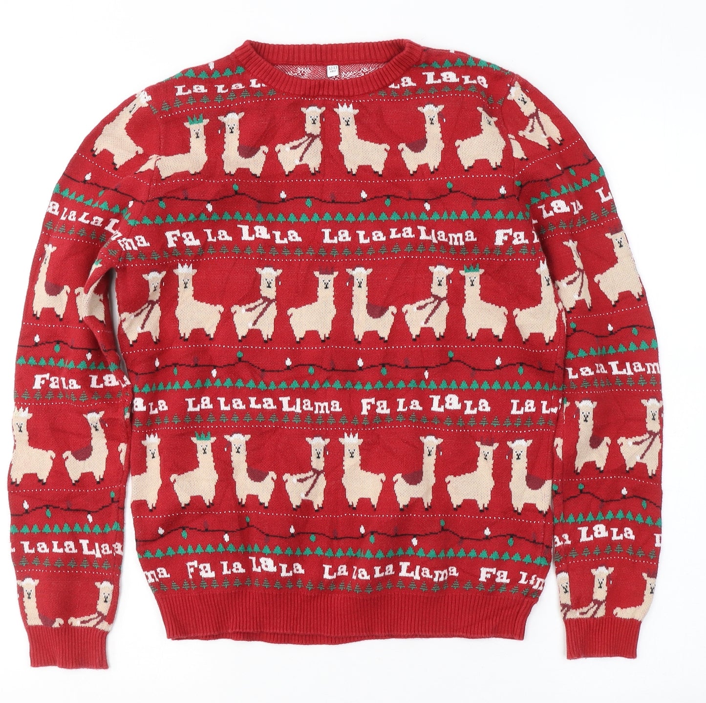 Marks and Spencer Girls Red Round Neck Geometric Cotton Pullover Jumper Size 12-13 Years  Pullover - Christmas jumper
