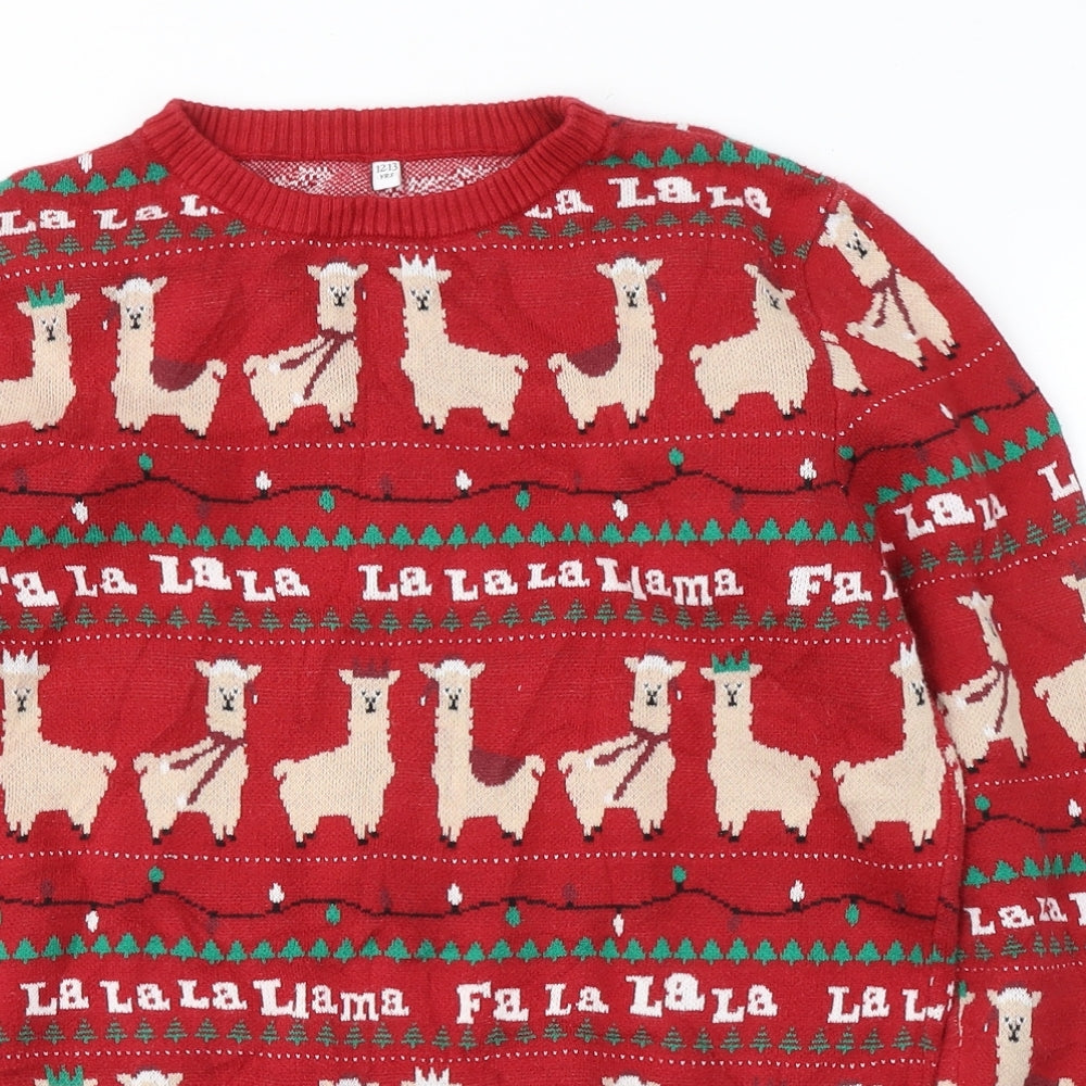 Marks and Spencer Girls Red Round Neck Geometric Cotton Pullover Jumper Size 12-13 Years  Pullover - Christmas jumper