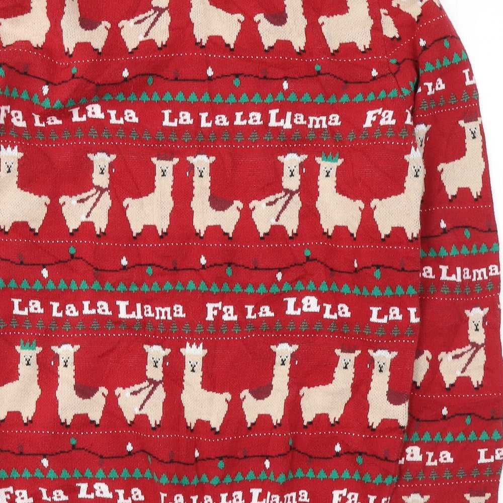 Marks and Spencer Girls Red Round Neck Geometric Cotton Pullover Jumper Size 12-13 Years  Pullover - Christmas jumper