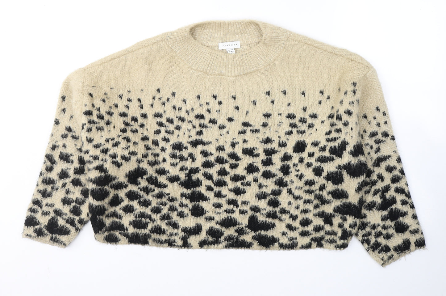Topshop Womens Beige Round Neck Animal Print Acrylic Pullover Jumper Size M