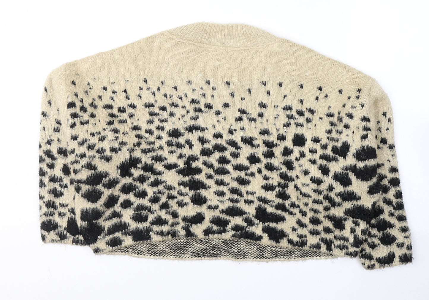 Topshop Womens Beige Round Neck Animal Print Acrylic Pullover Jumper Size M