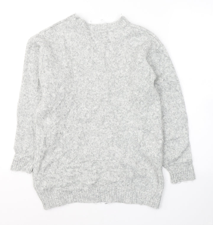 H&M Womens Grey Round Neck Acrylic Pullover Jumper Size XS