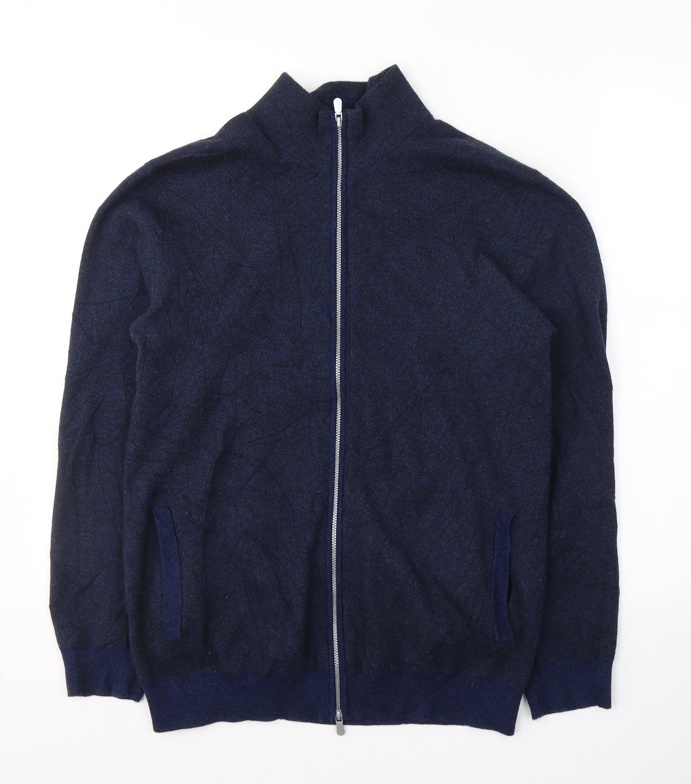 Mango Womens Blue High Neck  Cotton Full Zip Jumper Size M