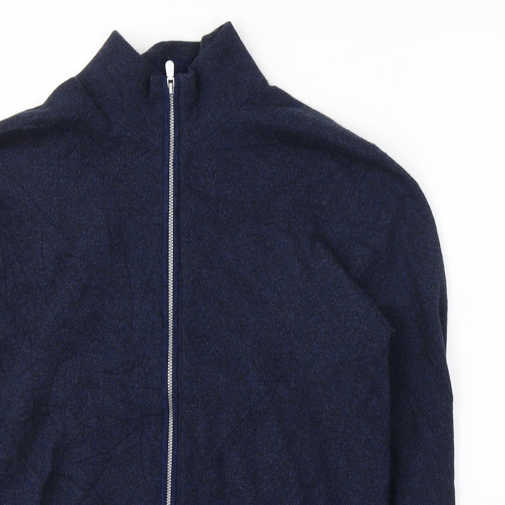 Mango Womens Blue High Neck  Cotton Full Zip Jumper Size M
