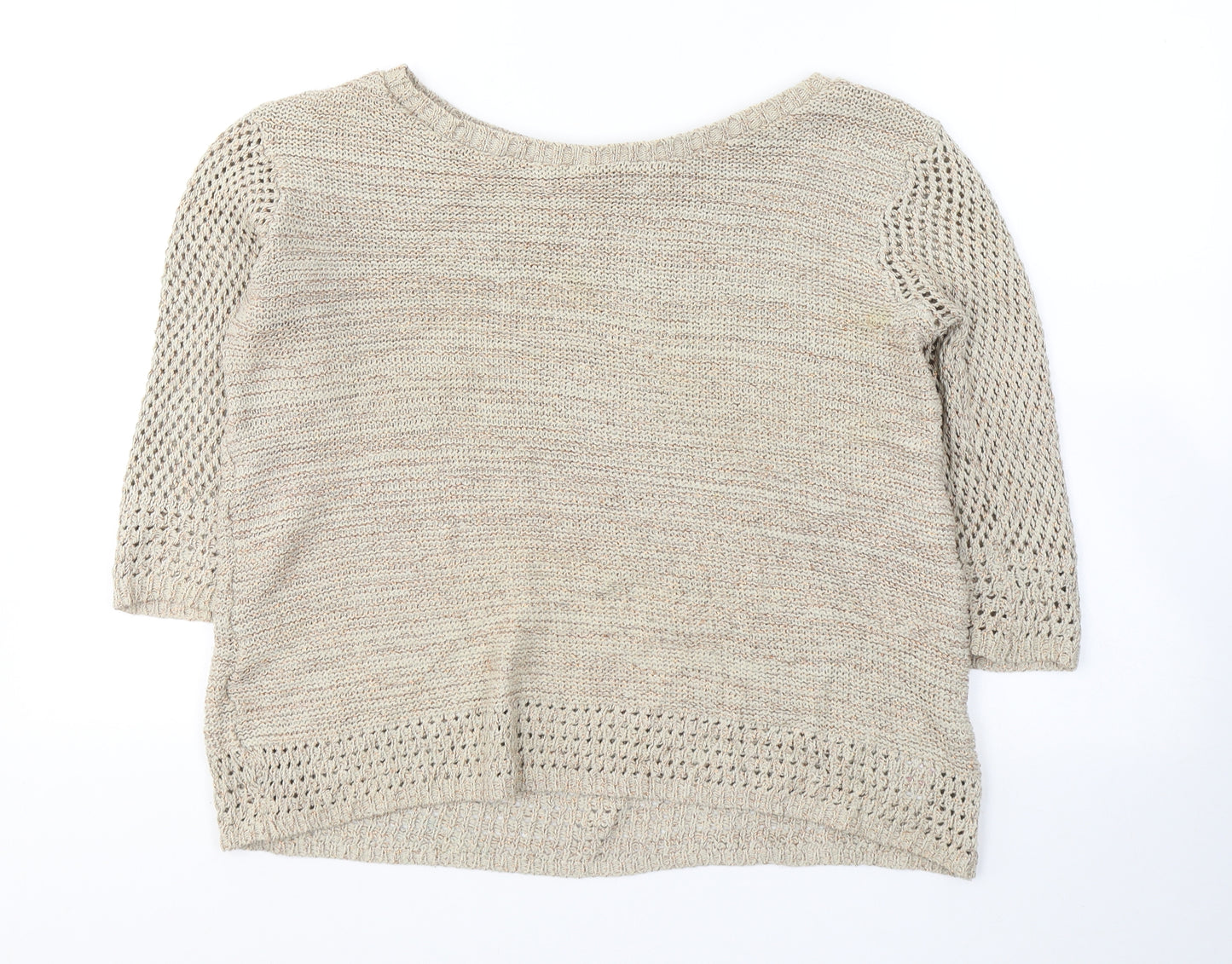 Peacocks Womens Beige Boat Neck  Acrylic Pullover Jumper Size 14