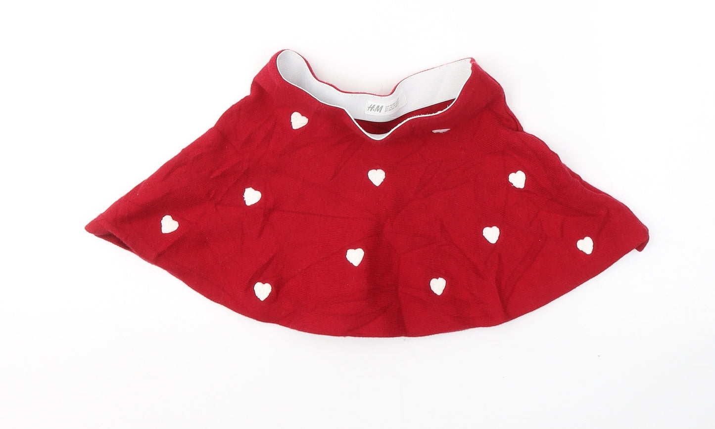 H&M Girls Red Geometric Cotton Mini Skirt Size 2-3 Years  Regular Pull On
