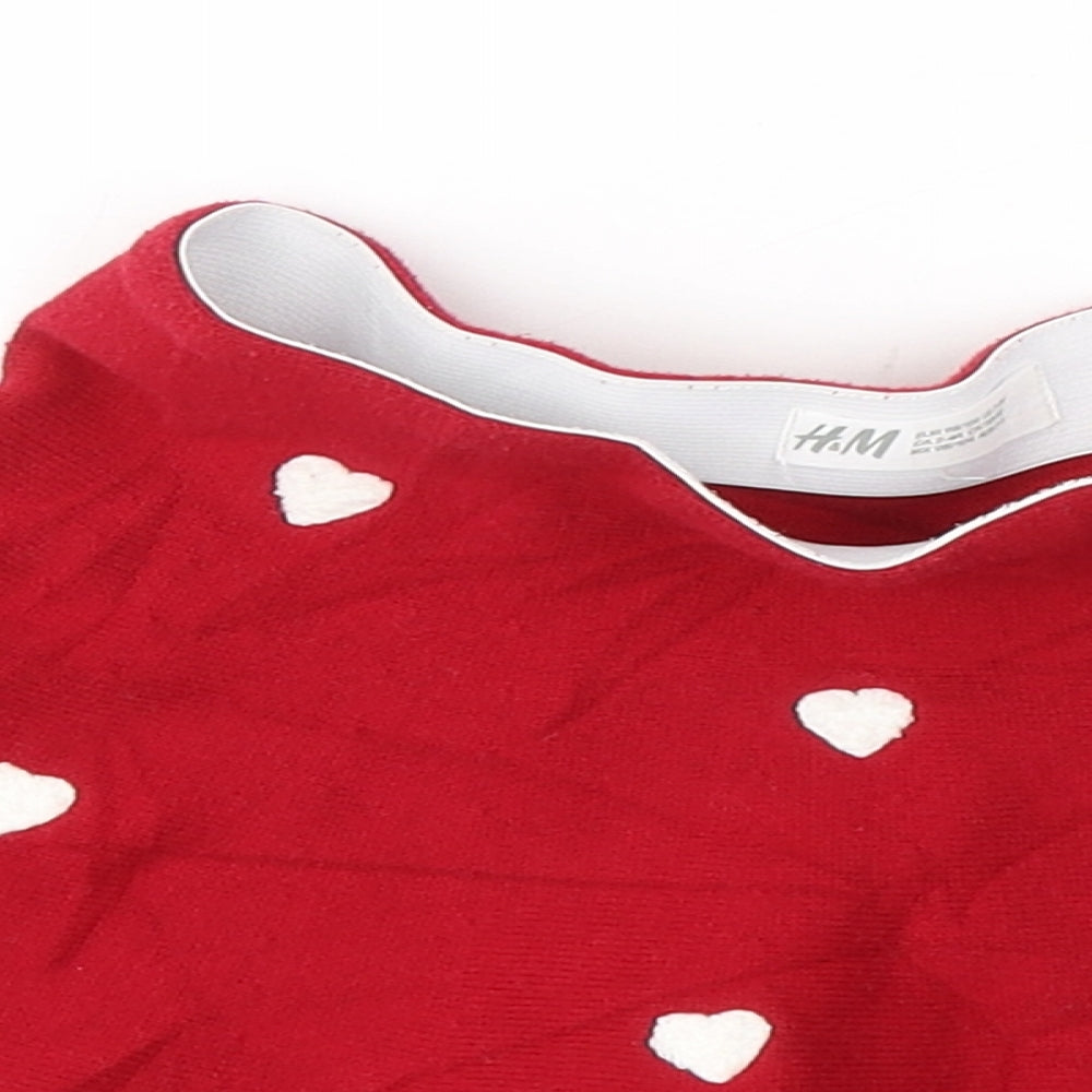 H&M Girls Red Geometric Cotton Mini Skirt Size 2-3 Years  Regular Pull On