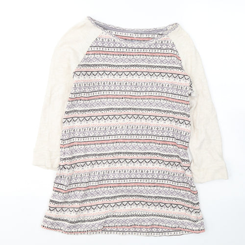 Marks and Spencer Womens Beige Round Neck Geometric Cotton Pullover Jumper Size 8