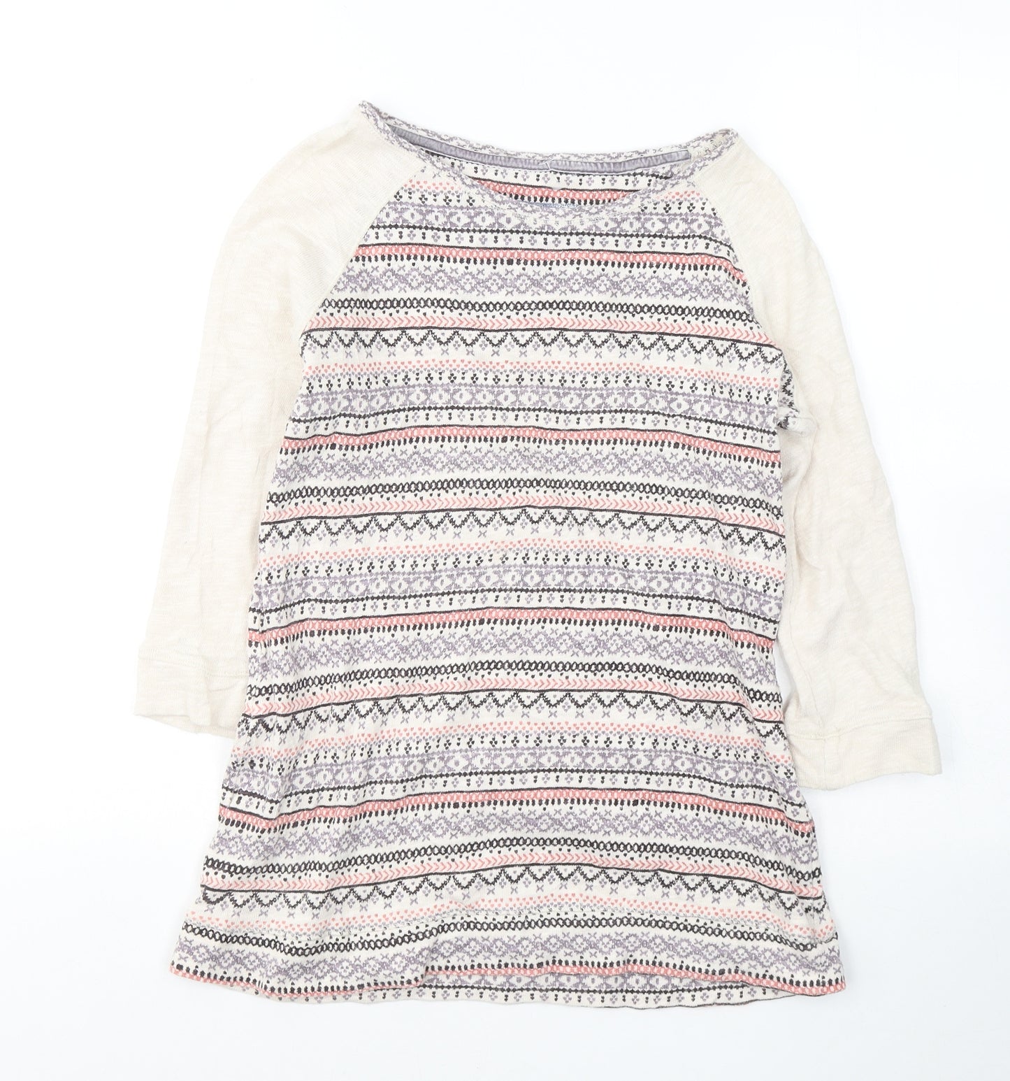 Marks and Spencer Womens Beige Round Neck Geometric Cotton Pullover Jumper Size 8