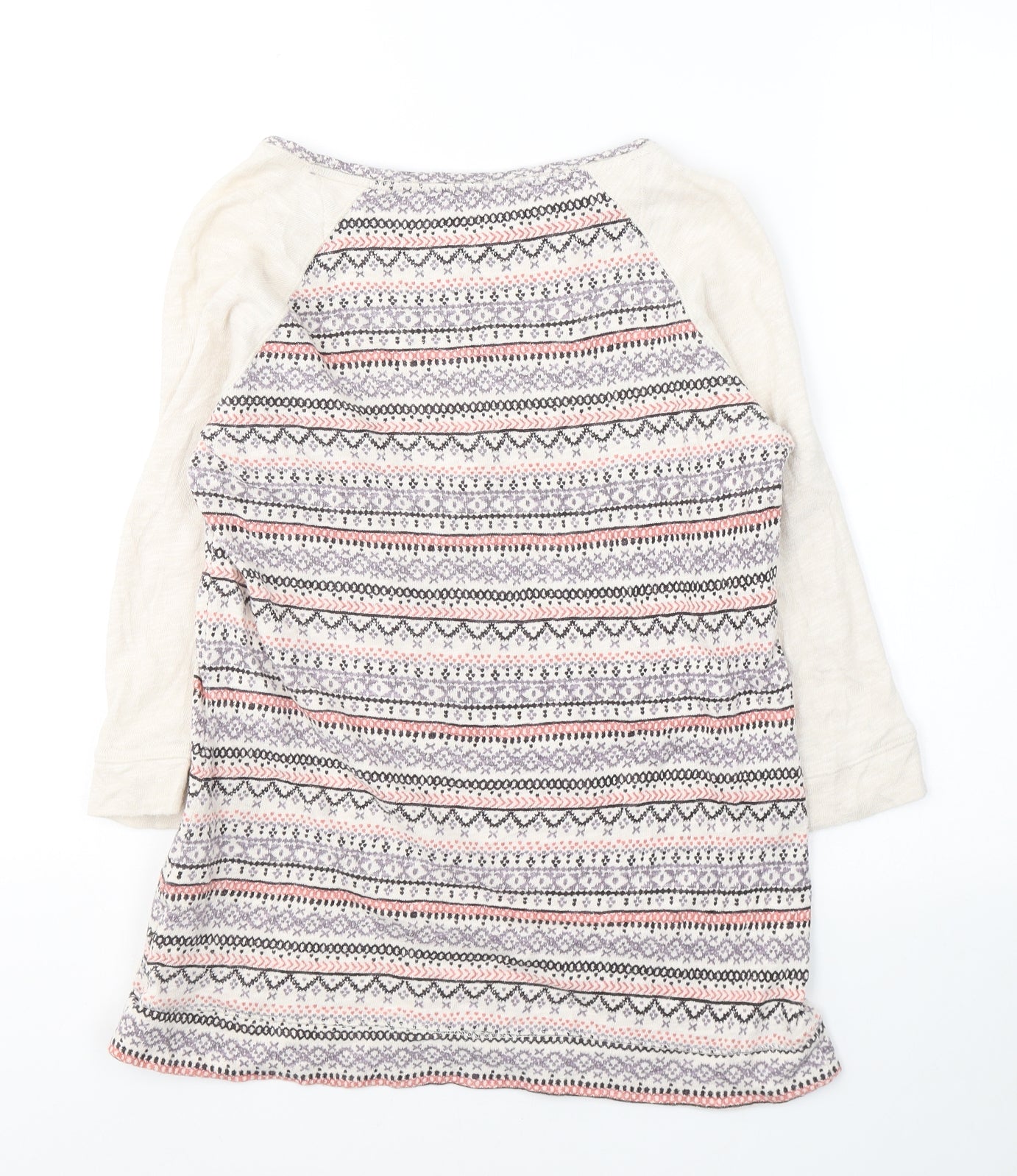 Marks and Spencer Womens Beige Round Neck Geometric Cotton Pullover Jumper Size 8