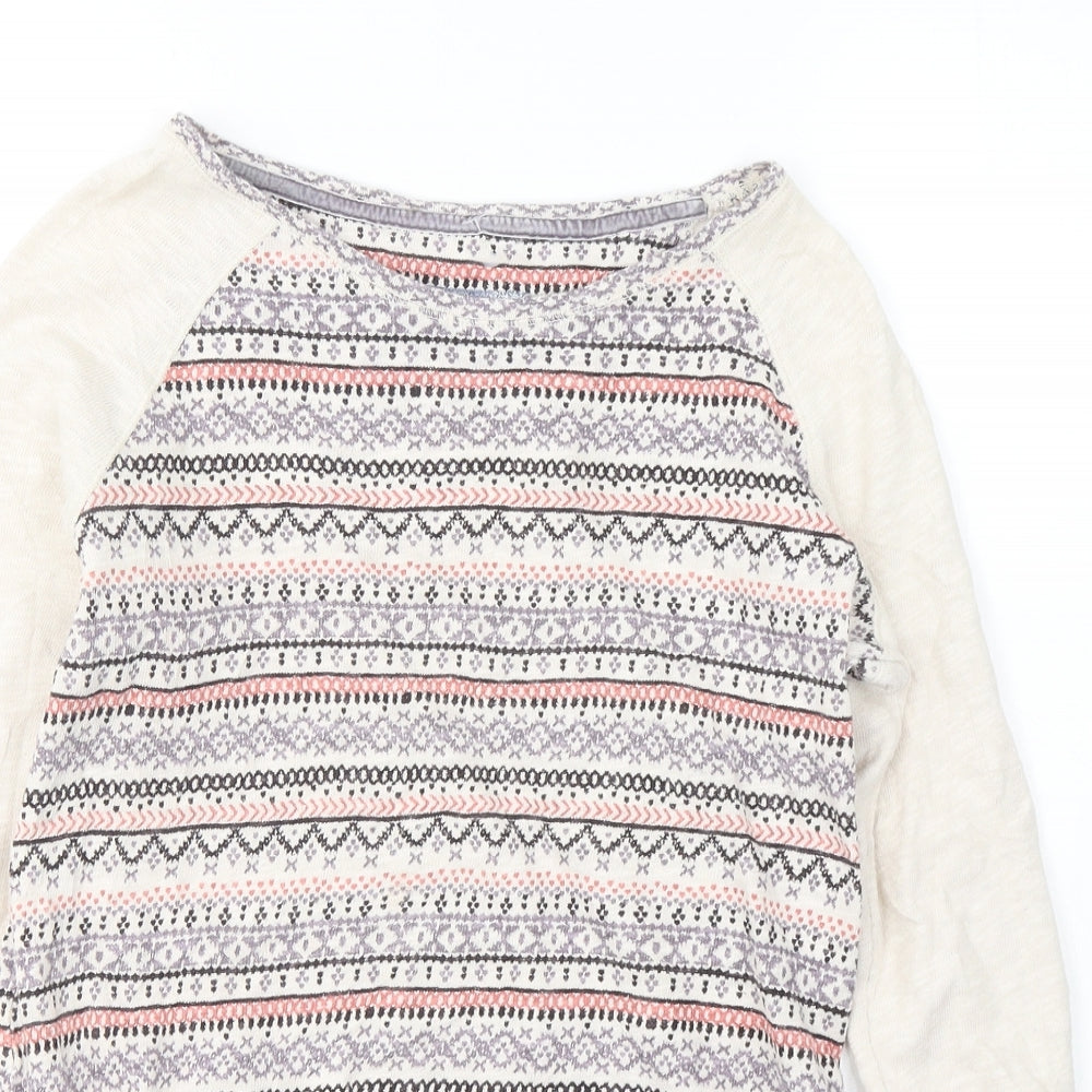 Marks and Spencer Womens Beige Round Neck Geometric Cotton Pullover Jumper Size 8