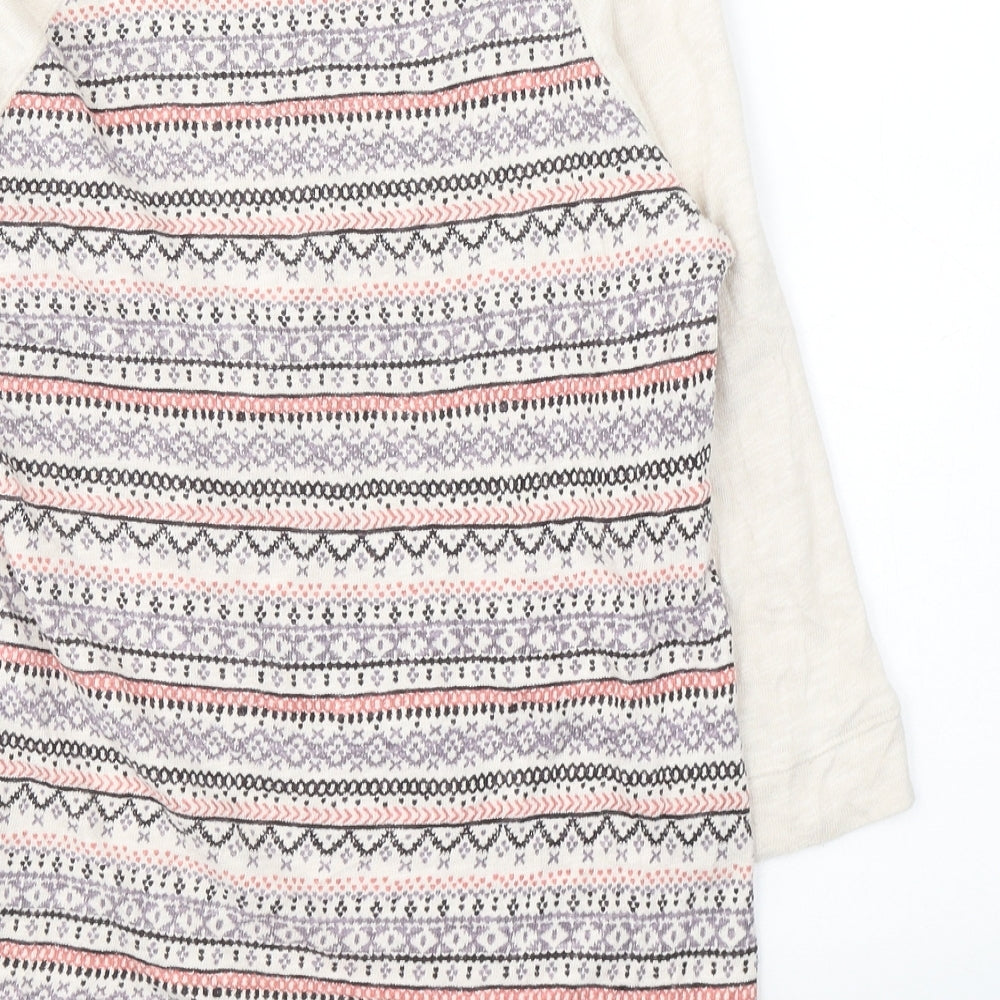 Marks and Spencer Womens Beige Round Neck Geometric Cotton Pullover Jumper Size 8