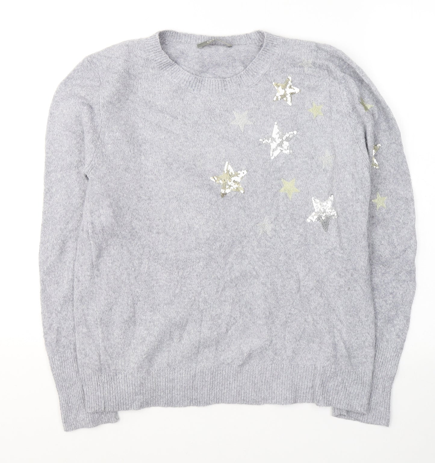 Oasis Womens Grey Round Neck  Polyester Pullover Jumper Size L   - Stars