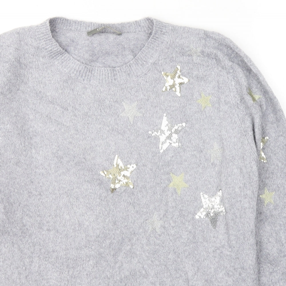 Oasis Womens Grey Round Neck  Polyester Pullover Jumper Size L   - Stars
