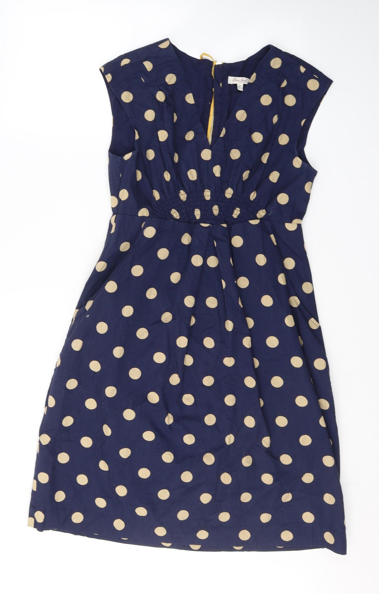 Tom Joule Womens Blue Polka Dot Cotton A-Line  Size 12  V-Neck Zip