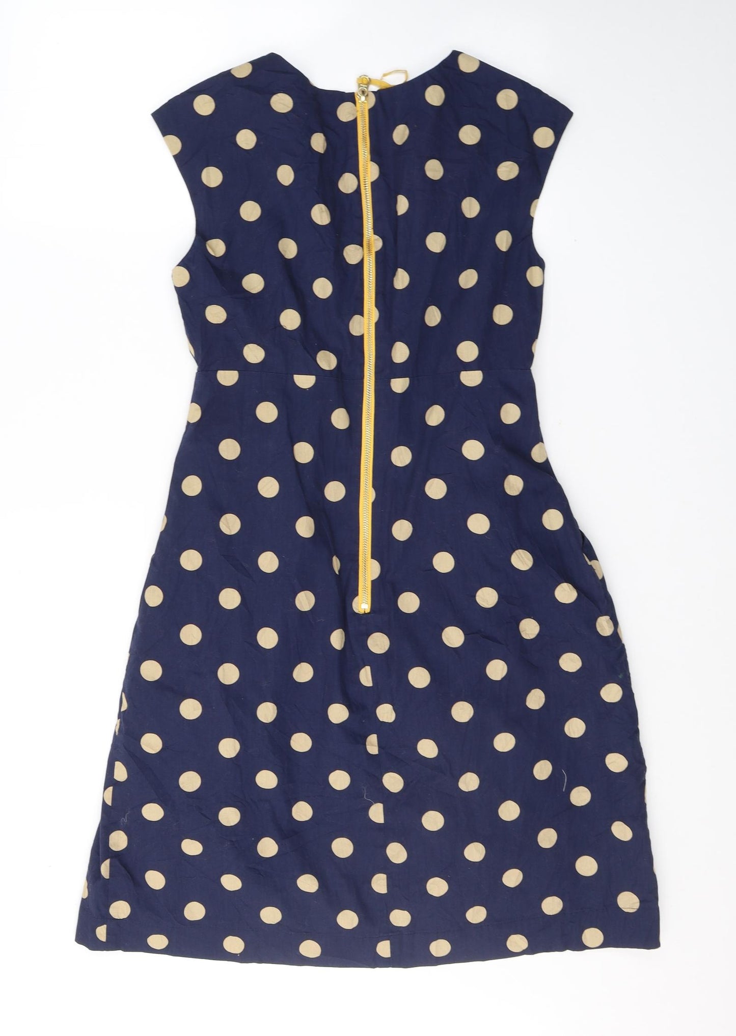 Tom Joule Womens Blue Polka Dot Cotton A-Line  Size 12  V-Neck Zip