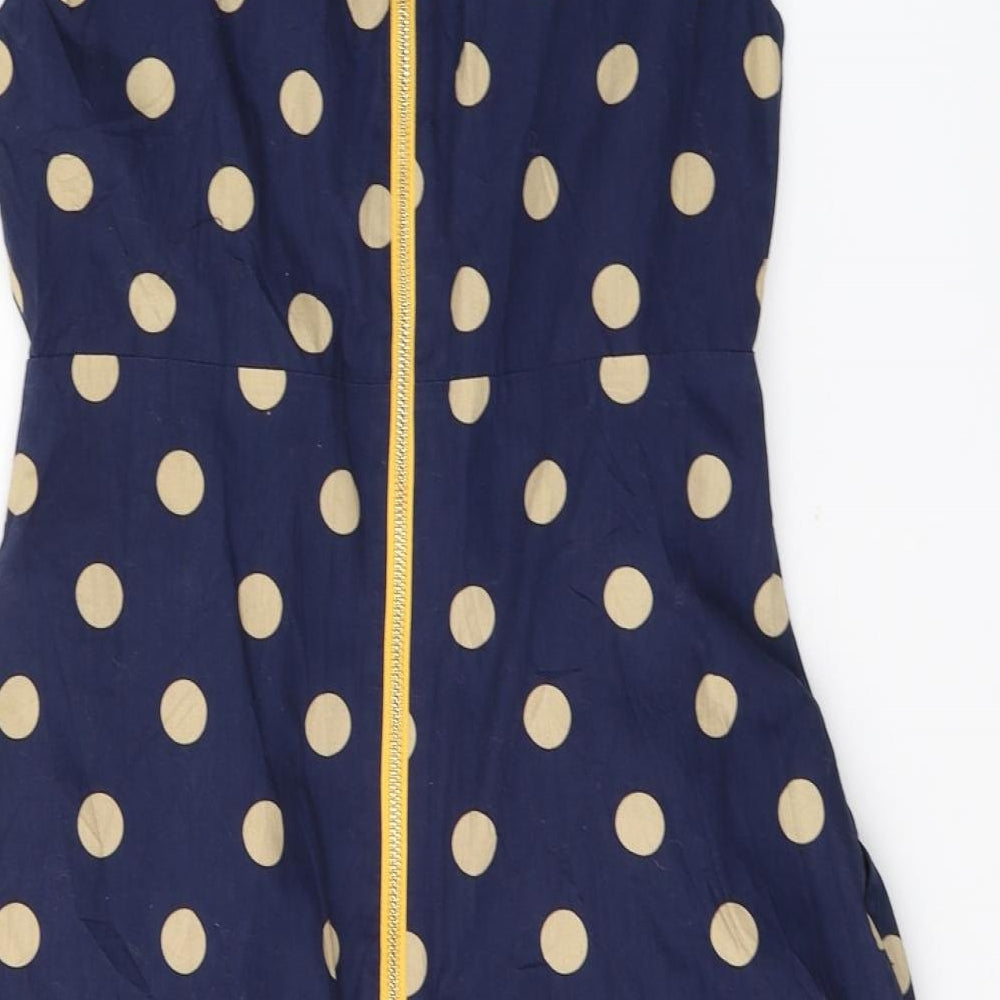 Tom Joule Womens Blue Polka Dot Cotton A-Line  Size 12  V-Neck Zip