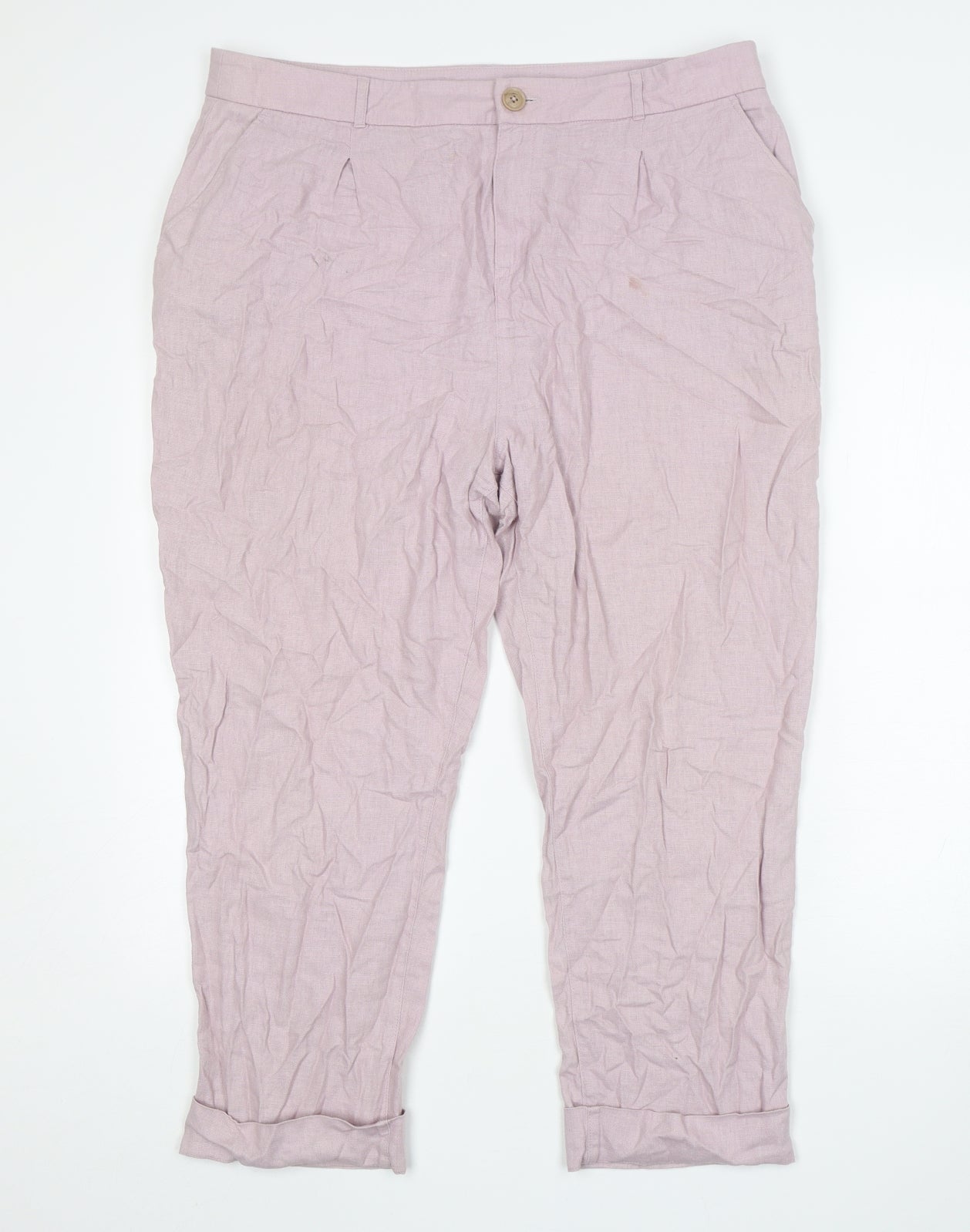 DASH Womens Pink  Linen Cropped Trousers Size 16 L23 in Regular Button